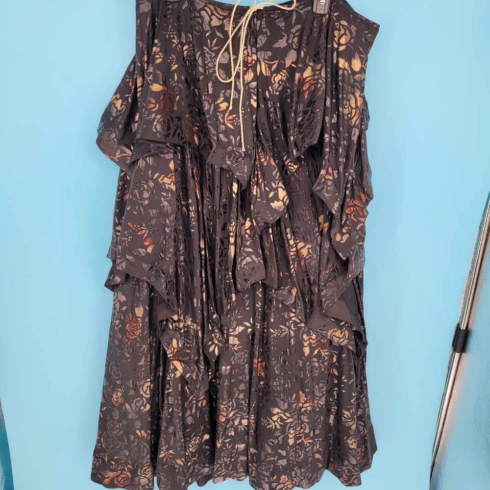 Whimsigoth Black Metallic Gold Tiered Ruffled Maxi Skirt  Grunge Steampunk foil